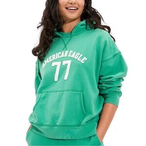 American Eagle Outfitters Green White Soft Fleece Oversized Hoodie Pullover 77